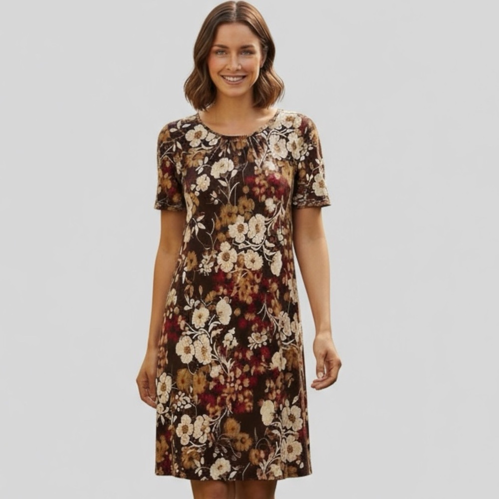 Tommy Hilfiger Red, Brown, Neutral Floral Midi Dress | 10